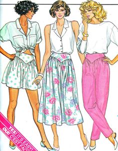 1980s Vintage Sewing Pattern Butterick 3773 Womens by paneenjerez, $9.00 1980s Patterns, Short Flare Skirt, 1980s Fashion Women, 90s Fashion Women, 1980's Fashion, Shorts Skirt