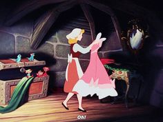 the princess and the frog are dancing together in front of an open trunk with other toys