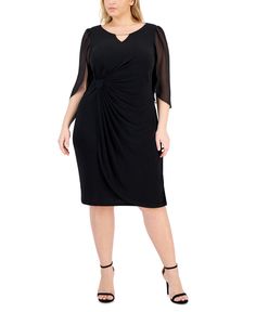 in stock Connect Plus, Black Sheath Dress, Sheer Sleeves, Sheath Dress, Pullover Styling, Knit Jersey, Round Neckline, Buy Online, Plus Size