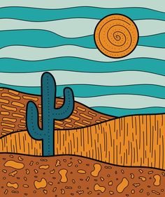 a painting of a cactus in the desert