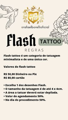 a flyer for a tattoo parlor with flowers and birds