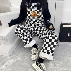 ✡Material: Cotton Blend; ✡Color: As images; ✡Size: One Size Length-165cm(strap excluded), Waist-100cm, Hip-114cm,Thigh-66cm; (2.54cm=1inch). ✡Package: 1 x Pants. Kawaii Outfits, Embroidered Jumpsuit, Korean Streetwear, Jumpsuit Black, Indie Outfits, Casual Jumpsuit, Moda Vintage, Alternative Outfits, Edgy Outfits