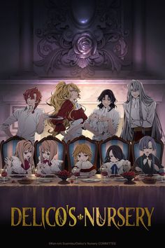 the poster for delicoo's nursery shows several people sitting at a table