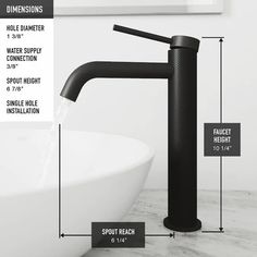 a bathroom sink with measurements for the faucet