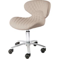 an office chair with wheels on the back and seat upholstered in beige leather