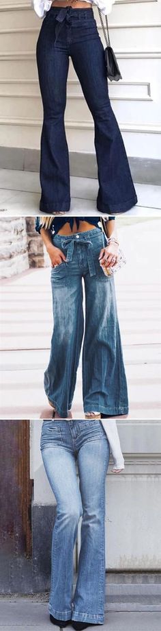 Pants Bootcut, Denim Pants Fashion, Denim Fashion Women, Hot Jeans, Mode Vintage, Women Dress, Wide Leg Jeans, Denim Fashion, Bootcut Jeans