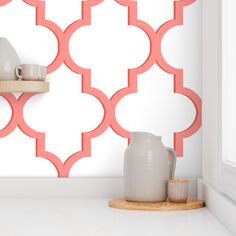 the wallpaper in this kitchen is designed to look like an intricate pattern