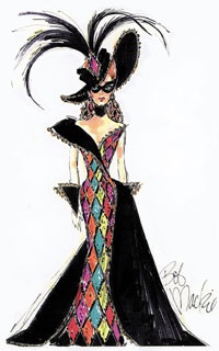 a drawing of a woman in a colorful dress