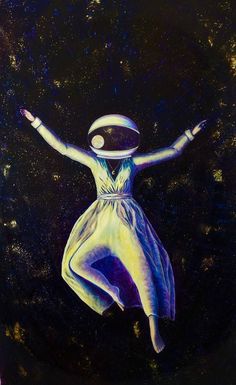 a painting of a woman floating in space