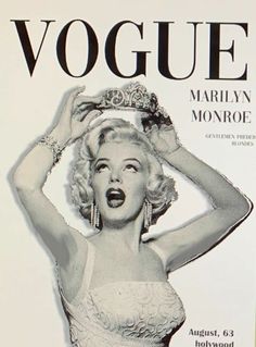 an old fashion magazine cover with marilyn monroe wearing a tiara and holding her hair in the air