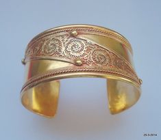 vintage antique gold vermeil gold gilded bangle bracelet cuff from rajasthan india. great handmade design good for jewelry collection.Inner circumeference - 15.5 cm (6.1")width - 3.2 cm (1.26") weight - 41 gramsmaterial - germen silver (metal) with gold plate. Traditional Gold Bracelet For Ceremonial Festivals, Bangle Drawing, Bracelets For Ladies, Gold Nose Stud, Vintage Sterling Silver Rings, Antique Gold Jewelry, Silver Earrings Handmade, Sell Gold, Rajasthan India