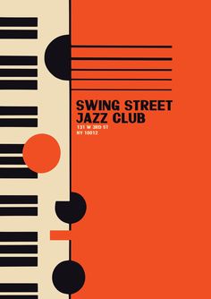 an orange and black poster with the words'swing street jazz club'on it