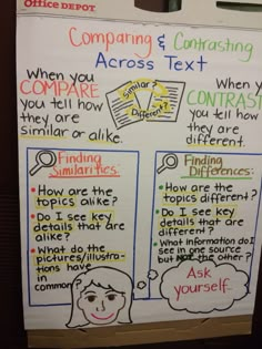 a whiteboard with writing on it that says comparing and contrasting