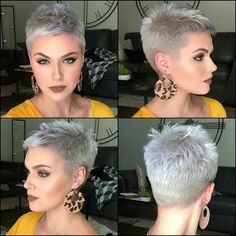 Silver Hair Short, Women Undercut, Short Spiked Hair, Short Spiky Hairstyles, Hair Undercut, Very Short Haircuts, Short Hair Pixie Cuts, Spiked Hair