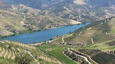 an aerial view of the valley and river with mountains in the backgrouds