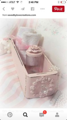 a pink box filled with lots of white stuff