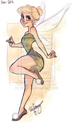 a drawing of a woman dressed as tinkerbell