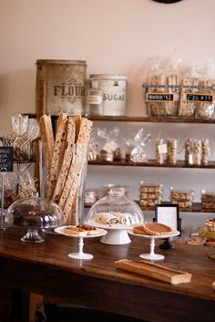 breads and pastries on display in a bakery