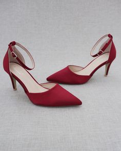 An all-time classic and elegant style evening shoe with simplicity of satin pointy toe heels and removable ankle strap. Perfect wear for bridesmaids shoes, prom shoes, holiday parties, or any other special events. Available in 10 colors. DETAILS: HEELS: 3 inches UPPER: Synthetic upper and lining MATERIALS: Manmade outsole ORIGIN: Imported Red Prom Heels, Red Heels Prom, Flower Girls Shoes, Women Shoes Collection, Quinceanera Shoes, Bridesmaids Heels, Lace Bridal Shoes, Heel Collection, Shoes For Brides