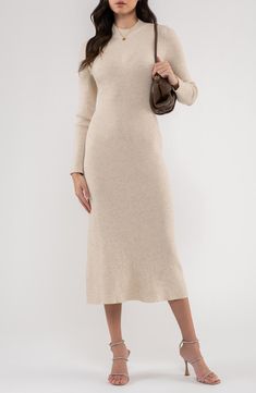 A shimmering knit elevates a ribbed long-sleeve sweater-dress fashioned in a graceful A-line silhouette. 46" length Slips on over head Mock neck Long sleeves 46% polyester, 23% acrylic, 22% nylon, 5% wool, 4% metallic fibers Hand wash, dry flat Imported Midi Sweater Dress, Kids Uggs, Long Sleeve Sweater Dress, Sweater Dress Midi, Fall Accessories, How To Make Shoes, Long Sleeve Midi, Short Rompers, Dress Romper