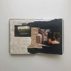 an open book with pictures and writing on it