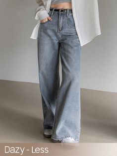 Light Wash  Collar  Denim Plain Straight Leg Embellished Non-Stretch All Women Clothing Wide Leg Denim Jeans, Long Midi Dress, Women Denim Jeans, Wide Leg Denim, Long Sleeve Casual, Sport T Shirt, Active Wear For Women, Long Sleeve Hoodie, Wide Leg Jeans