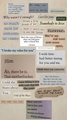 a collage of different types of paper with words and phrases written on the side