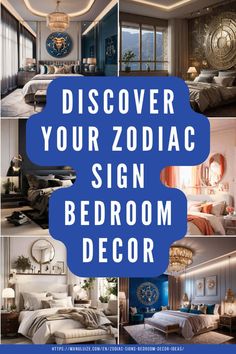 a collage of photos with the words,'discovery your zodiac sign bedroom decor '