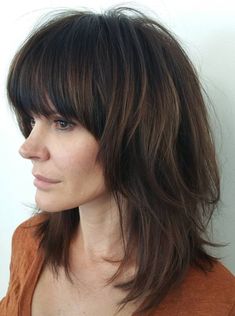 Medium Shaggy Hairstyles, Shoulder Length Hairstyles, Medium Shag Haircuts, Thick Hair Cuts, Straight Bangs, Haircuts With Bangs