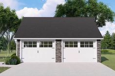 a two car garage is shown in this rendering