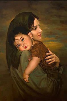 a painting of a woman holding a child