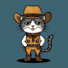 Cat With Cowboy Hat, Kawaii Cartoon, Cat Cute, Wearing A Hat, Cow Boy, Cat Cat, Cowboy Hat, Drawing Inspiration, Cowboy Hats