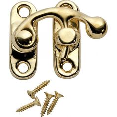 brass plated door hinges with screws and bolts on a white background