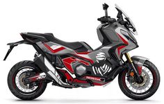 a red and black motorcycle is shown on a white background