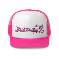 The cap comes in 2 colours - pink or black, with Graffiti style 'Pink Friday 2' wording on the front. Perfect for the Pink Friday 2 Gag City Reloaded tour. This cap is versatile and fits almost any occasion. A 100% polyester front and 100% nylon mesh weave back make these hats super durable through regular wear and tear.  Product Features: .: Material: 100% polyester foam front with 100% nylon mesh weave back .: One size fits most (22.8"/58cm) .: Two colour combinations to pick from .: Adjustabl Nicki Minaj Merch, Pink Friday Nicki Minaj, Pink Graffiti, Nicki Minaj Pink Friday, Pink Friday, Pink Birthday, Graffiti Styles, Nicki Minaj, Trucker Cap