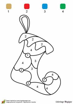 a christmas stocking coloring page with numbers for kids to color and print on it