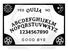 a black and white sign that says yes ouja no, with the letters in gothic style