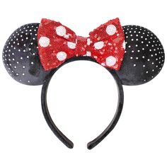 PRICES MAY VARY. Embedded Rhinstones on the Iconic Round Plush Disney Ears Large Red/White Polkadot Sequin Minnie Bow Elastic headband for comfortable and secure fit One Size Fits All Official Disney Ears Luv Her in an Exclusive collaboration with H.E.R. Accessories creates costume online friendly products under their licensed approved manufacturers to ensure that the children's accessories are made with non-toxic materials, non-child labor, and approved design to ensure it hold licensees qualit Disney Bows, Birthday Accessories, Large Sequins, Minnie Bow, Elastic Headband, Disney Ears, Red Polka Dot, Elastic Headbands