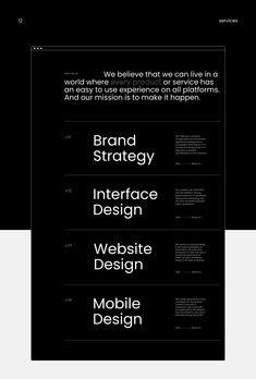 three different types of black and white typefaces with the words brand strategy on them