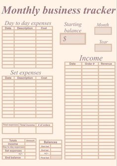 productivityplanner #cuteplannerideas #planne Tor Design, Business Tracker, Expenses Tracker, Business Plan Outline, Income And Expenses, Small Business Bookkeeping, Small Business Finance, Bookkeeping Business, Chef Work