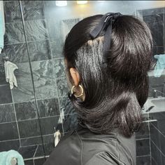 Short Natural Hair Styles Straightened, Slick Back Blowout, Natural 90s Hairstyles, Short Silkpress Hairstyles, Curtain Bangs Silk Press, Long Relaxed Hairstyles, Silk Press Bumped Ends, Jet Black Silk Press, Black Silk Press