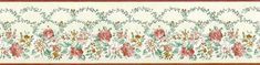 the border is made up of red and green flowers on white paper with brown trim