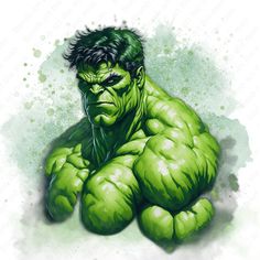 an image of the incredible hulk in green watercolors on a white paper background