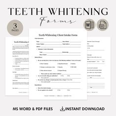 Elevate your dental or beauty business with our comprehensive Teeth Whitening Forms Client Kit! This meticulously crafted kit includes everything you need to streamline your client intake process, ensure informed consent, and manage legal waivers with ease. Designed with both estheticians and dental professionals in mind, our templates are not only professional and easy to use but also fully customizable to match your brand's unique identity. Why Choose Our Teeth Whitening Client Kit? ✔ Professi Teeth Whitening Before And After, Teeth Whitening Business, Dental Decay, Dental Cavities, Esthetician Marketing, Stronger Teeth, Consent Forms, Tooth Sensitivity, Medical History