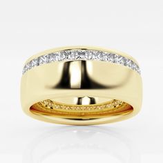 1 1/2 ctw Princess Lab Grown Diamond Channel Set Fashion Band - Grownbrilliance Thick Gold Wedding Band, Wide Band Diamond Rings, Wide Gold Band, Gold Diamond Wedding Band, Pearl And Diamond Earrings, Dream Engagement Rings, Princess Diamond, Fine Jewels, Womens Wedding Bands