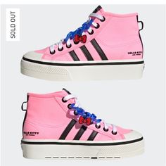 Limited Edition Brand New Pink Adidas X Hello Kitty High Top Sneakers. Size-10 Adidas Nizza Platform, Adidas Nizza, Mid Shoes, Hello Kitty Shoes, Adidas Pure Boost, Adidas Originals Women, Adidas X, Blue Sneakers, Pink Adidas