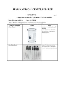 an instruction manual for the medical center's laboratory equipment, including test tubes and beakles