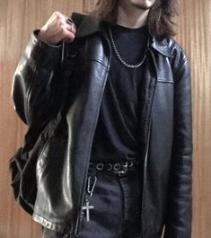 Dark Fashion Aesthetic Men, Goth Men Clothes, Masc Rock Outfits, Metalhead Fits Men, Matrix Outfit Street Styles, Masc Dark Outfits, Long Leather Jacket Outfit Men, Men Dark Outfit, Men Fashion Grunge