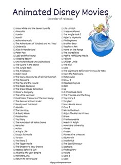 an animated disney movie list for kids