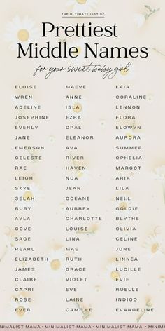 the greatest middle names poster with daisies and daisies on it's side